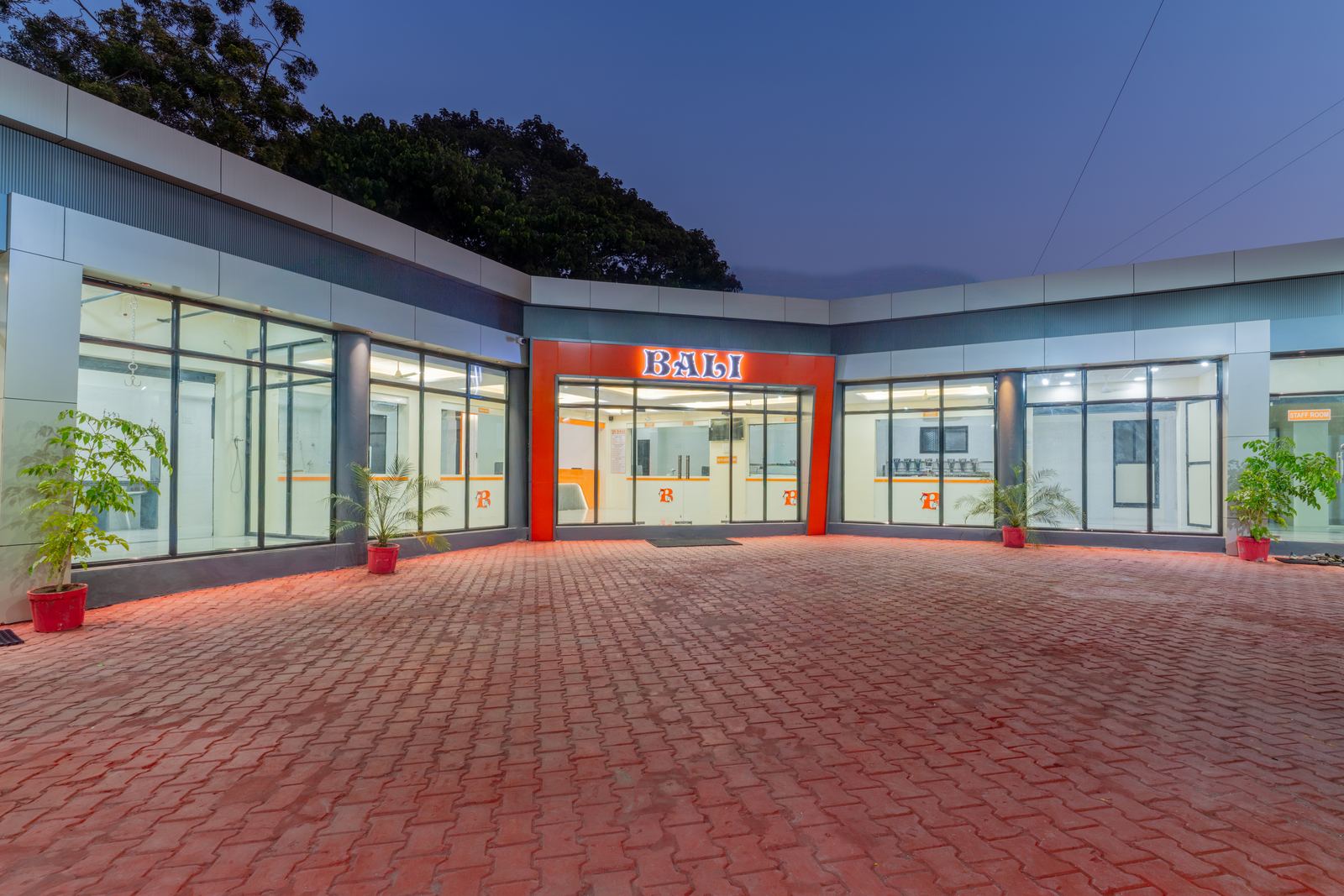 Evening view of Bali Meat Junction clean and modern shop exterior